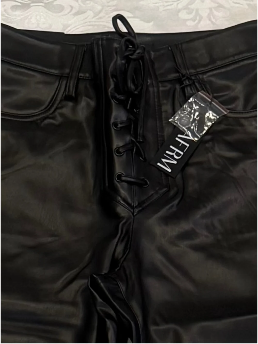 AFRM Astrid Black Vegan Leather Lace Up Flare Pants NWT Size 27